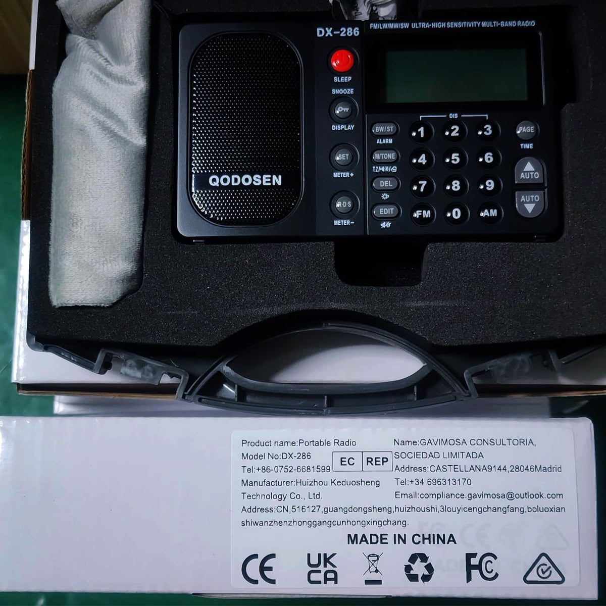 QODOSEN DX-286 battery pack included for on-the-go use.