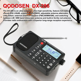QODOSEN DX-286 side panel shows tuning controls and indicator.