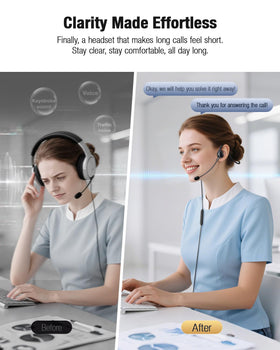 QOEKUEY lightweight headset design for extended wear at work.