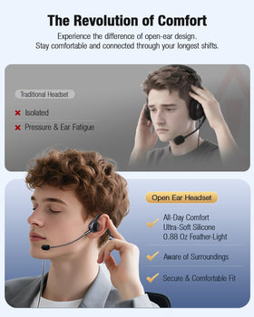 QOEKUEY USB headset with detachable boom mic for crystal-clear calls.