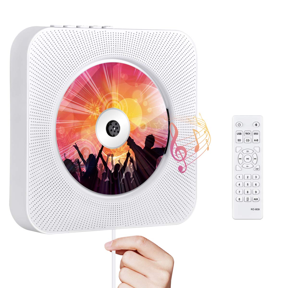 Qoosea front panel view showing controls and CD tray for easy operation