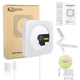 Unpacked Qoosea with adapter, remote, cables and mounting kit included
