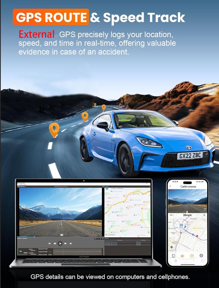 QOZ Mirror Dual Dash Camera voice control enables hands-free operation while driving.