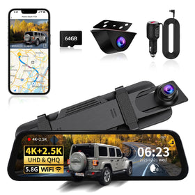 QOZ Mirror Dual Dash Front Camera 4K for crisp daytime footage