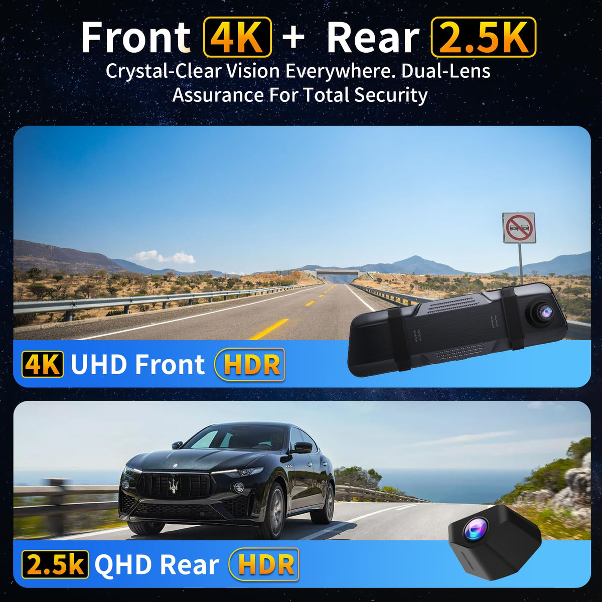 QOZ Mirror Dual Dash Rear Camera 2.5K for detailed rear views