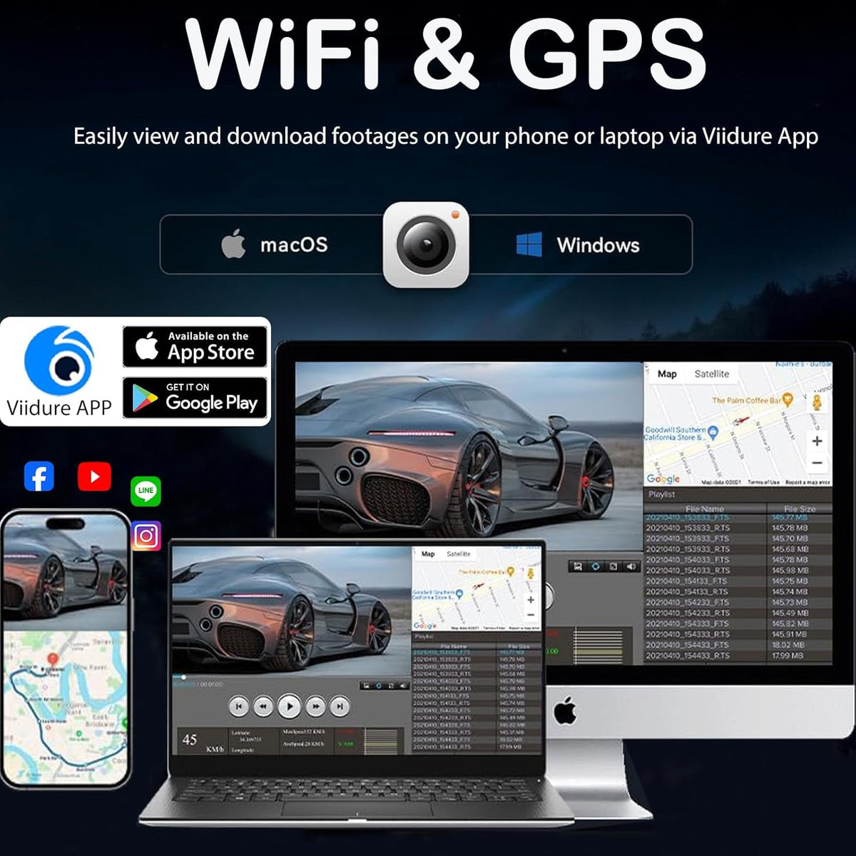 QOZ Mirror loop recording with G-sensor saves important clips automatically.