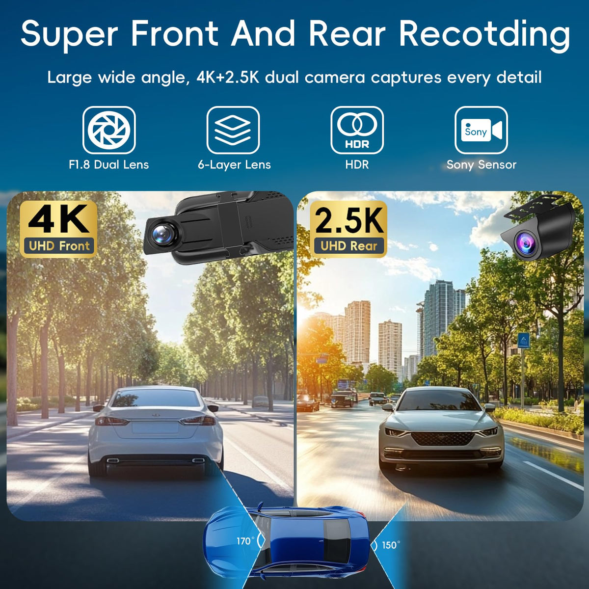 QOZ Mirror rear camera 2.5K provides precise reversing guidance.