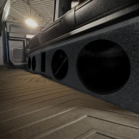 QPower Downfire Quad 8in underseat box inside install view highlights four ports