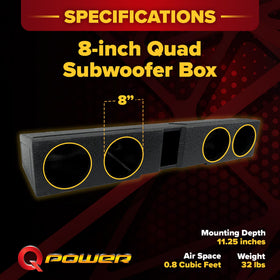 QPower Downfire Quad 8in underseat box side-mount driver view demonstrates fit