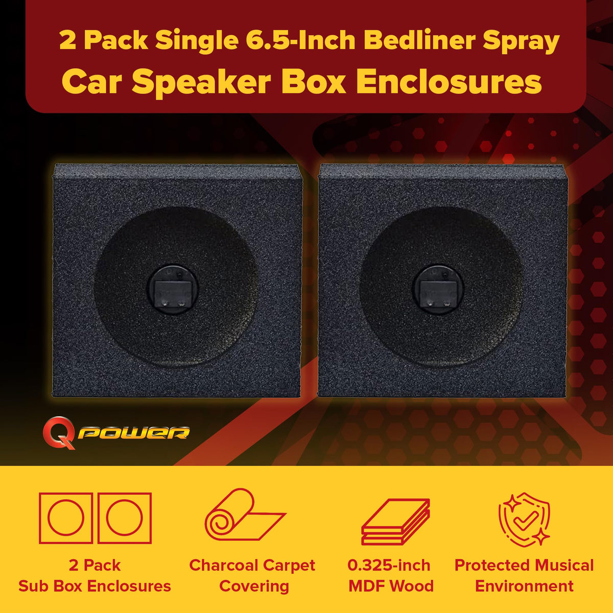 Q Power next to a 6.5" speaker showing fitment and correct driver support