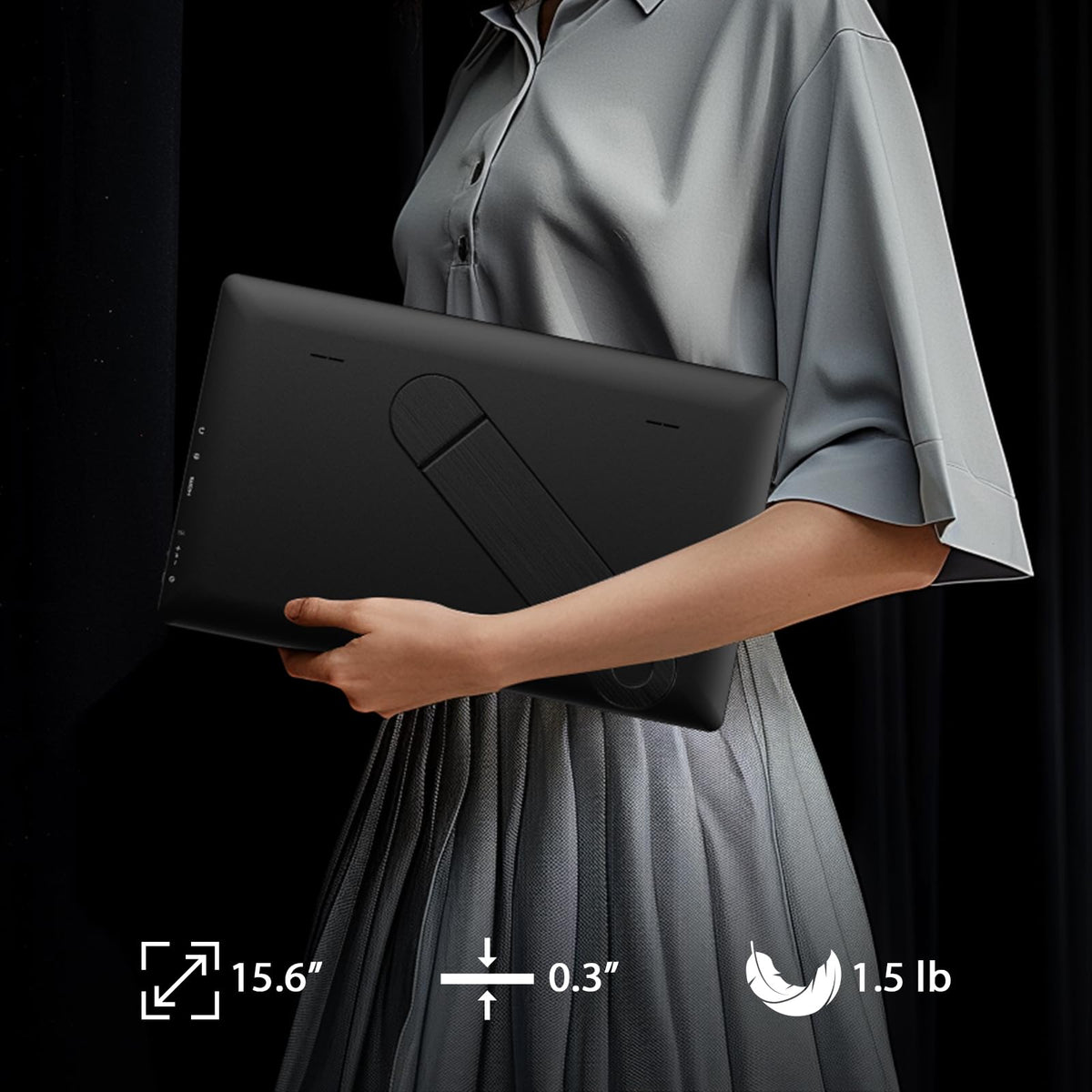 QQH foldable kickstand lets landscape or portrait viewing.