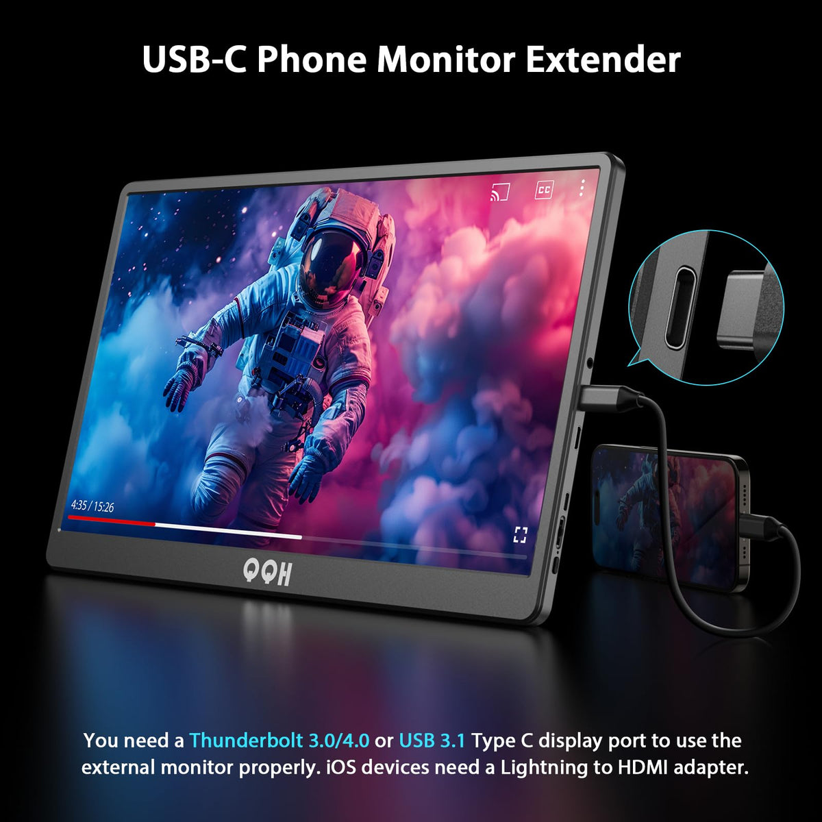QQH portable monitor ultra-slim design ideal for carry-on travel