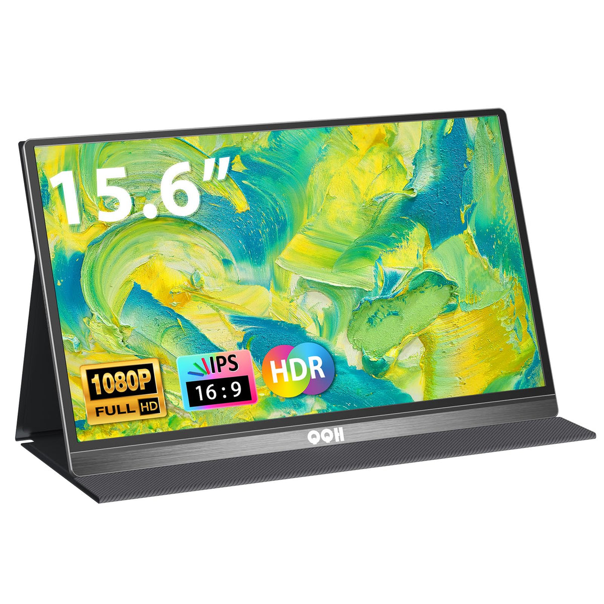 QQH portable monitor front view shows 1080p clarity for on-the-go productivity.