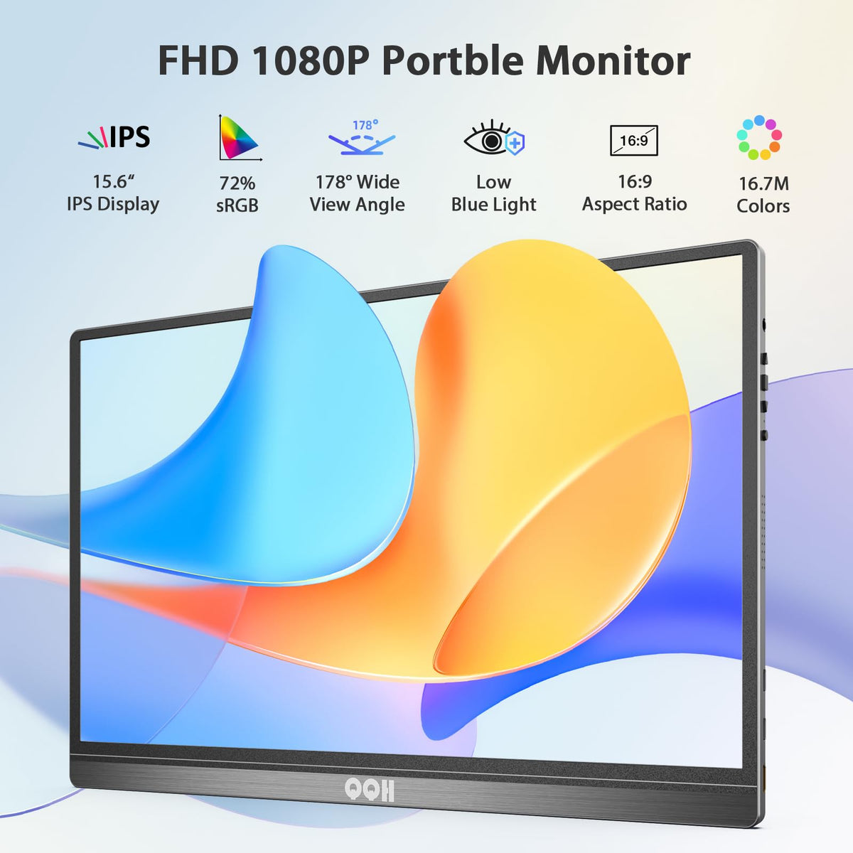 QQH portable monitor IPS display with wide angles for clear collaboration.