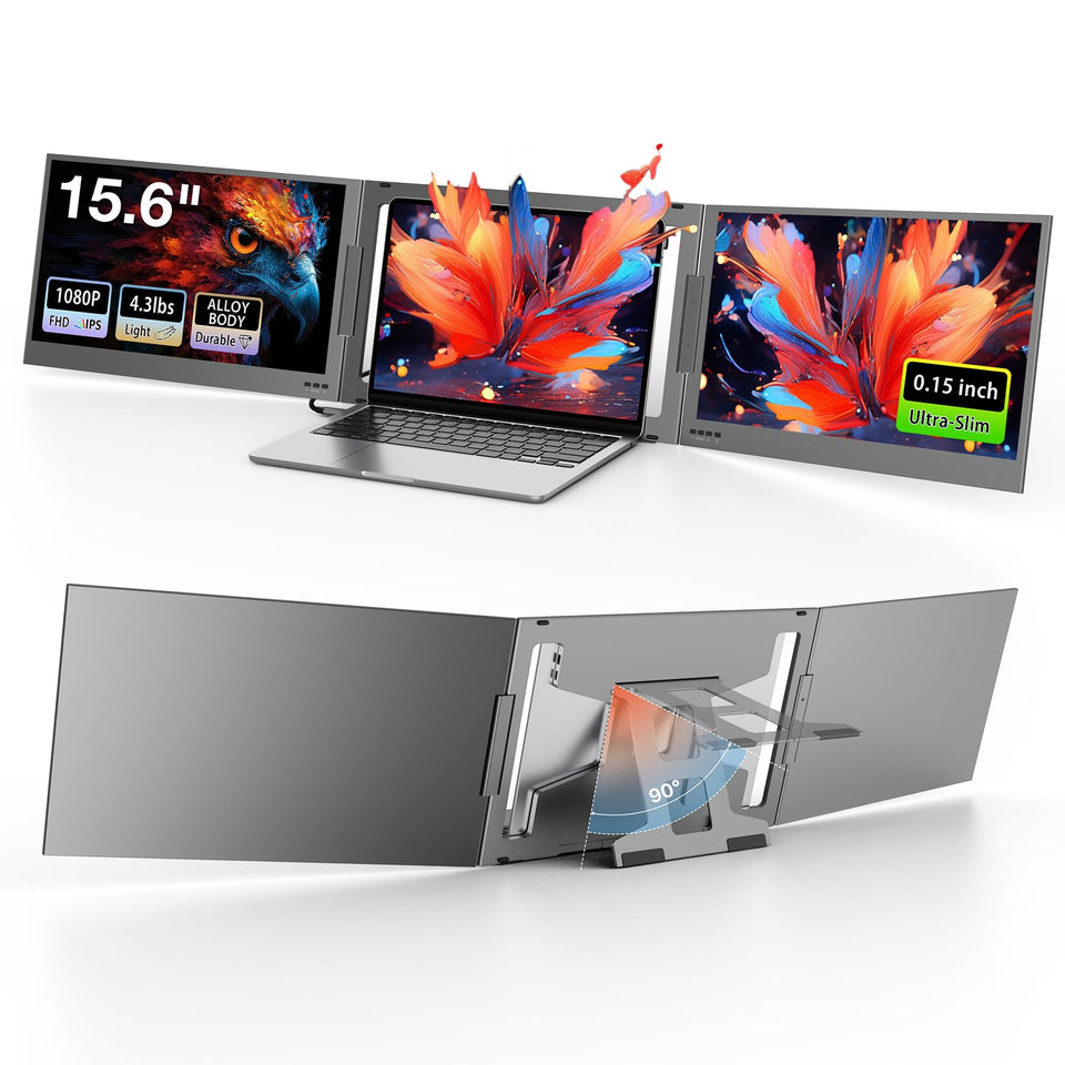 QQH triple portable monitor on a laptop enhances multitasking for remote work