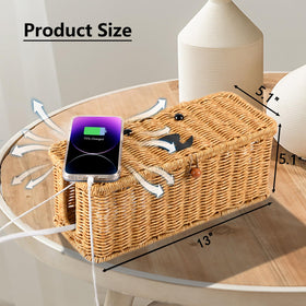 QQKISSSKY imitation rattan cable organizer blends with decor while hiding cords