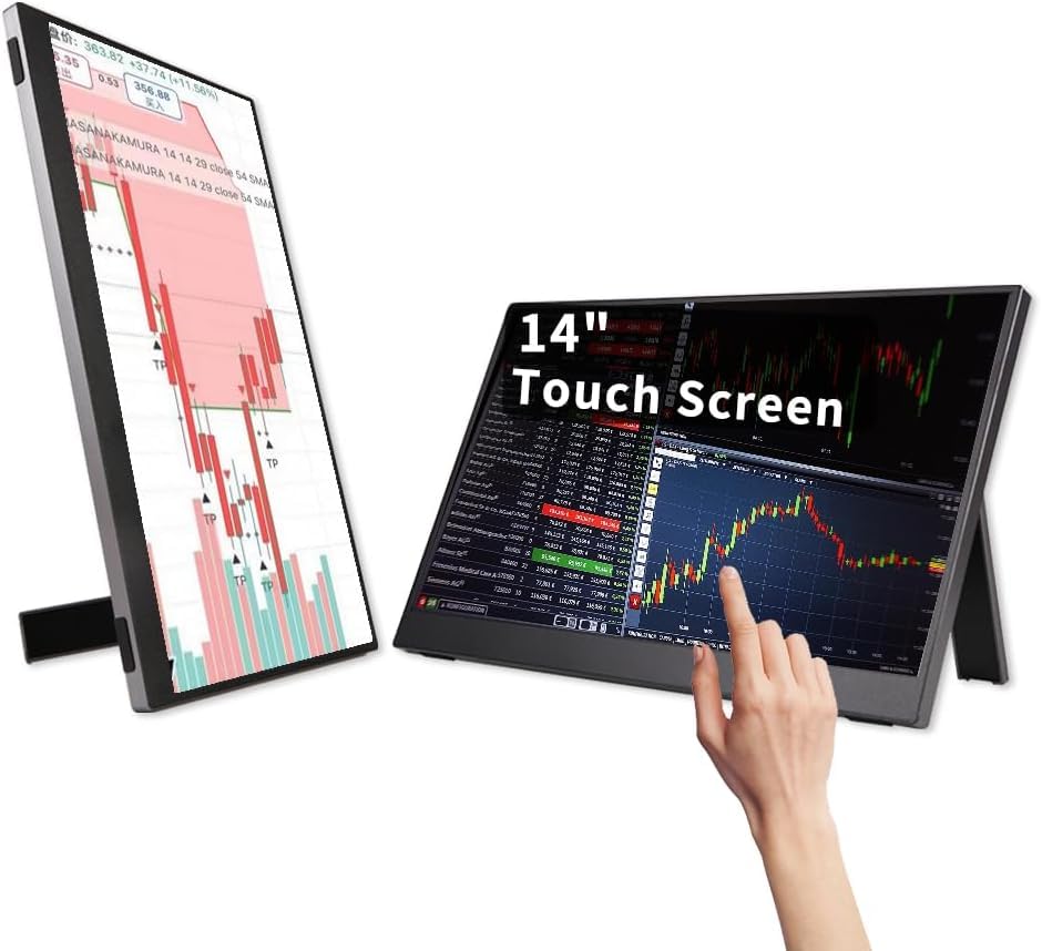 QQU 14-inch portable touchscreen monitor highlighting travel-ready design and usability.