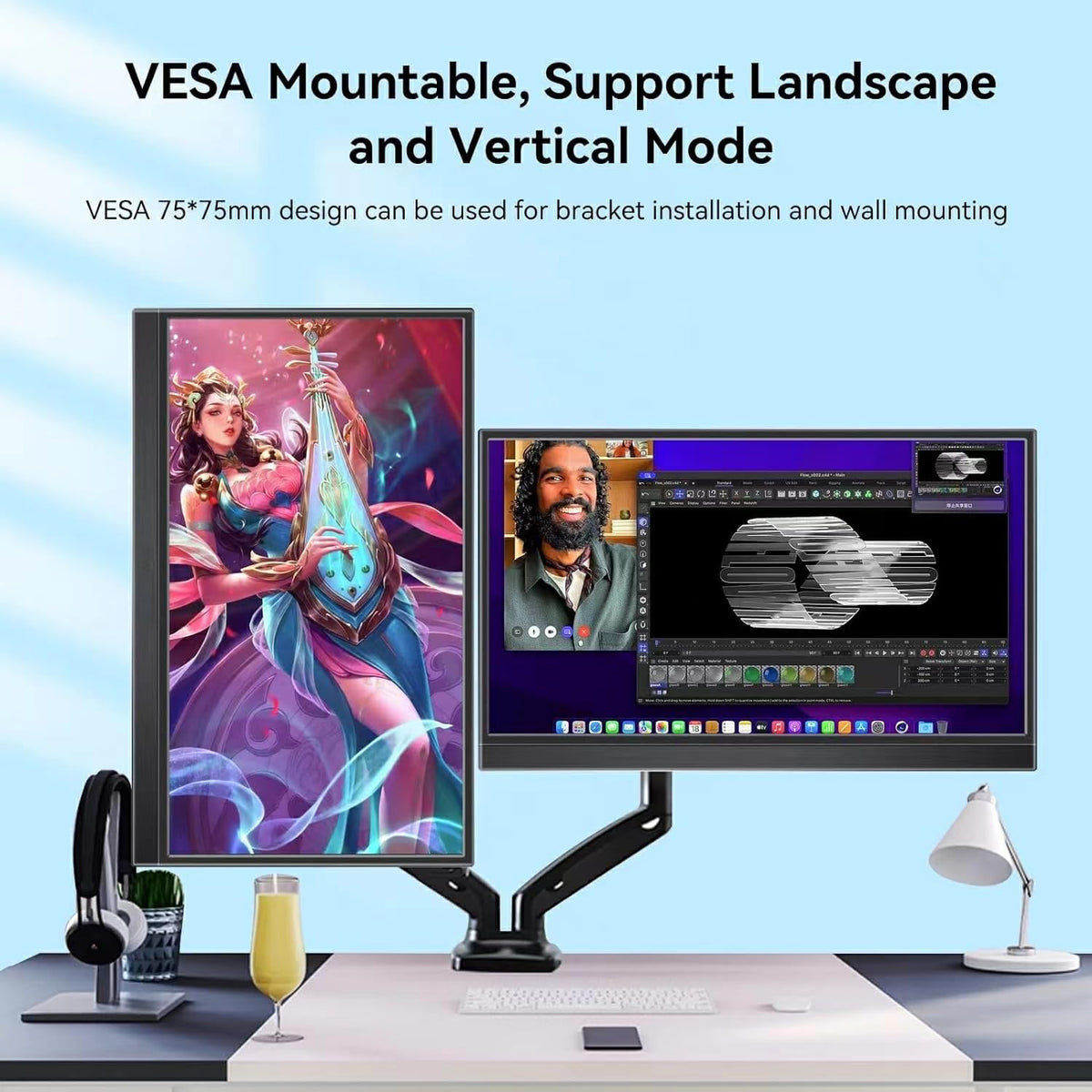 QQU monitor with kickstand and smart cover for versatile viewing angles.