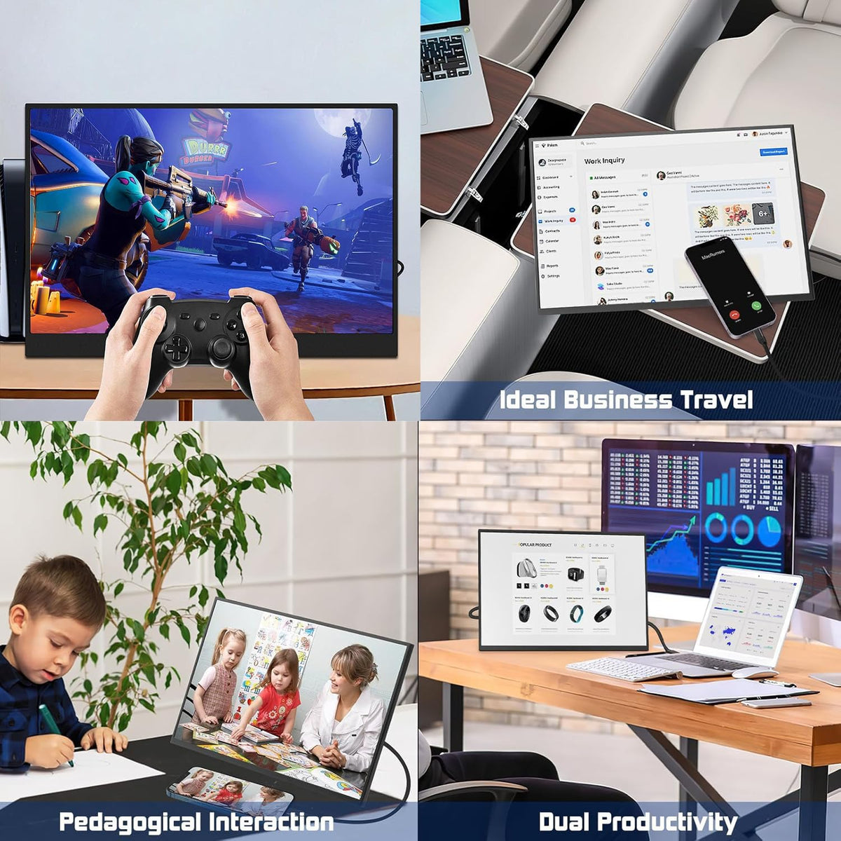 QQU touchscreen usage guidance noting port labels and touch capability.