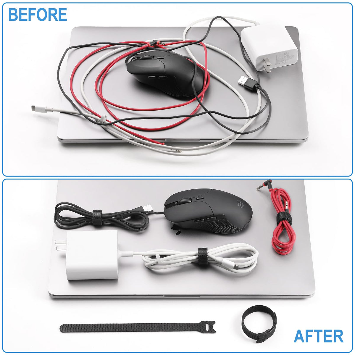QTBLY wrapped cables behind TV demonstrating tidy cable management