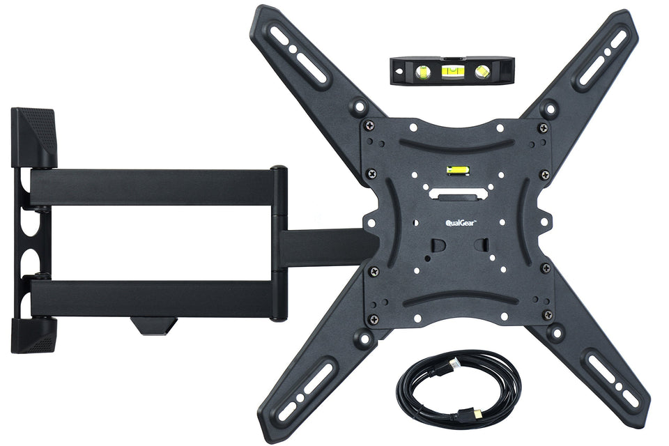 QualGear front view of mounted TV showing slim profile and neat finish