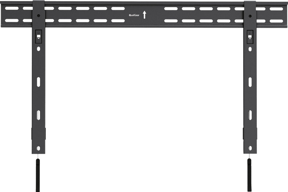 QualGear front view showing slim black mount and flush TV benefit