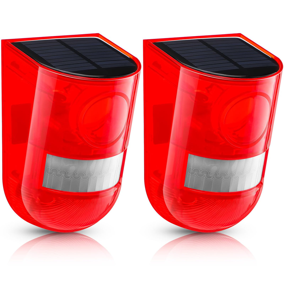 Qualirey front view of two alarms showing compact design and visible deterrent