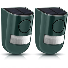 Qualirey front view of two green sirens showing compact warranty-ready design and deterrence