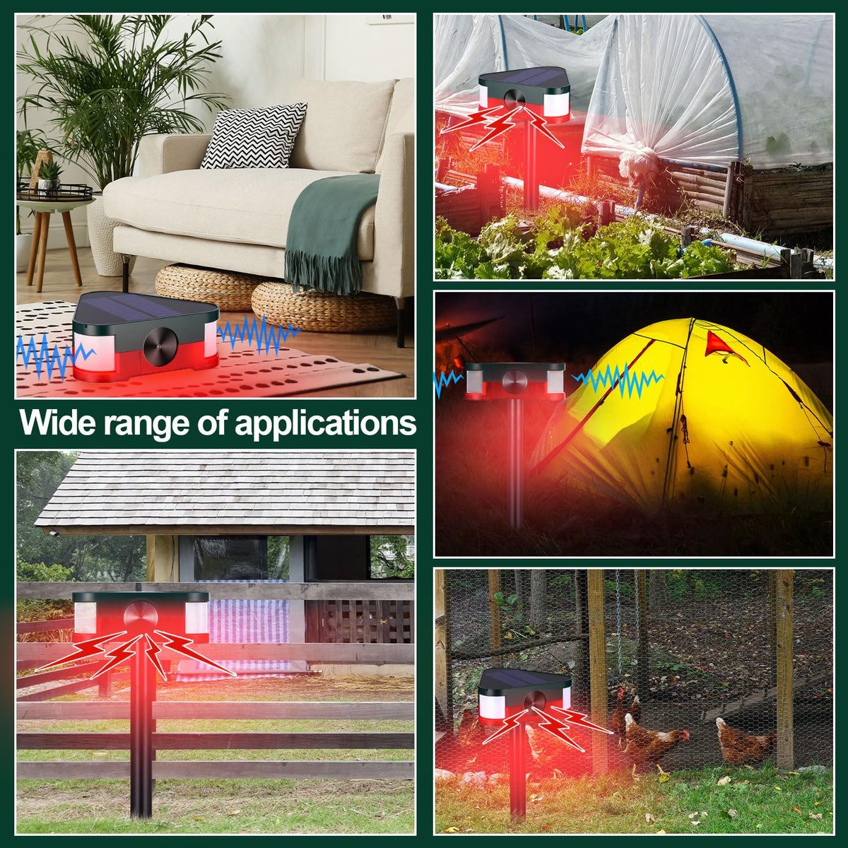 Qualirey flashing at night in garden showing visible deterrent and safety