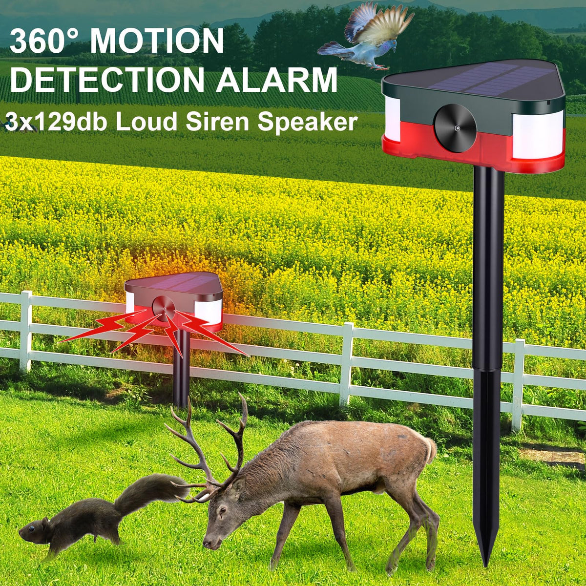 Qualirey siren close-up showing 129dB speaker for loud audible deterrence