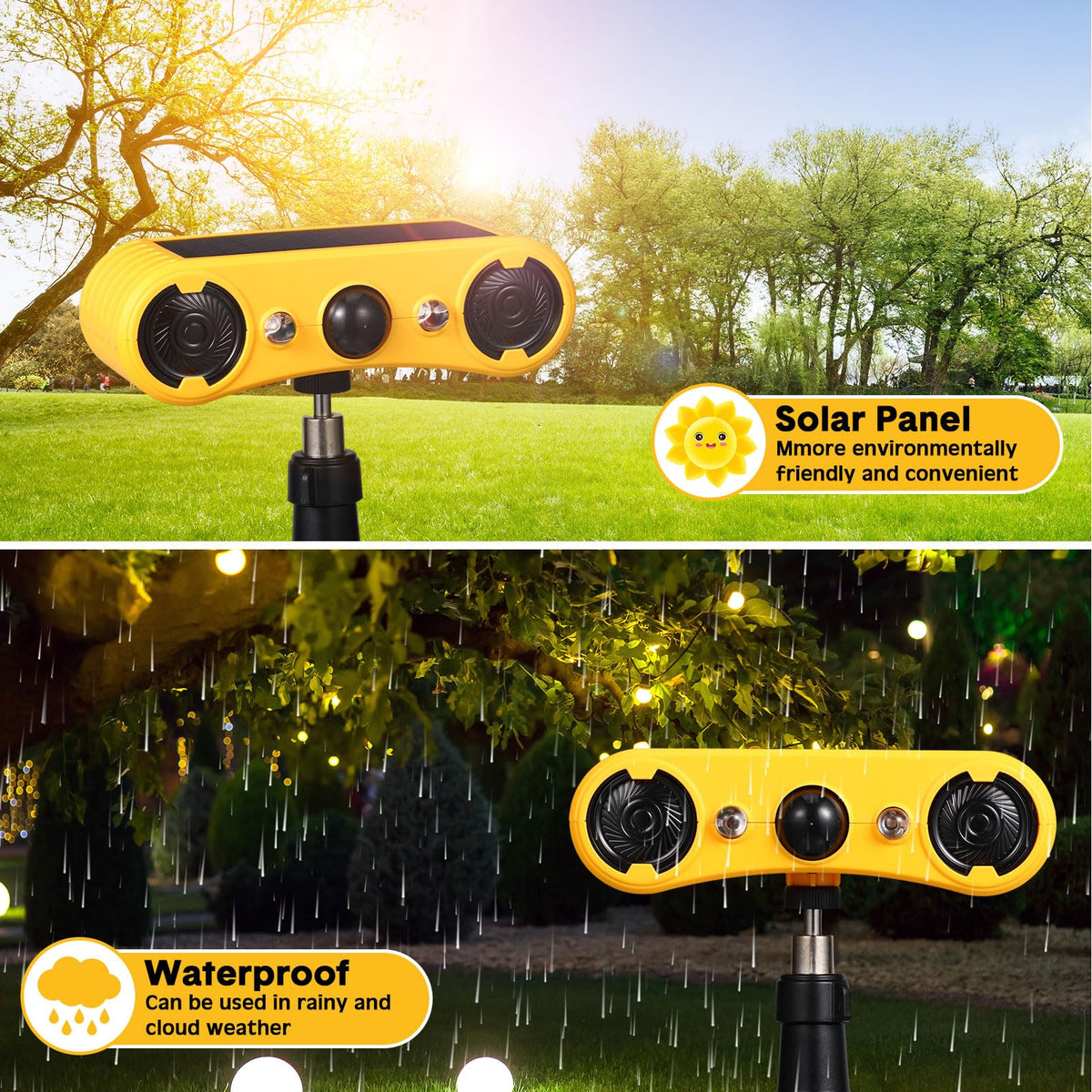 Qualirey speaker and strobe detail showing 129dB sound and bright flashing benefit