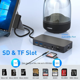 Quanlex Surface Dock packaging includes dock, power adapter, and manual.