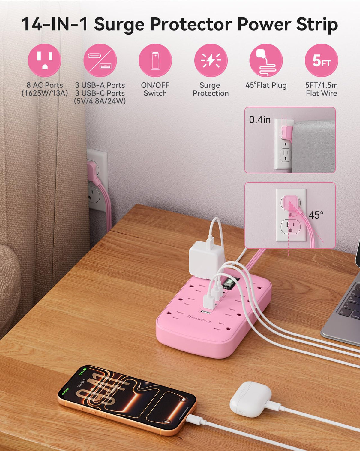 QuasarCheuk close-up of USB and AC ports demonstrating organized multi-device charging