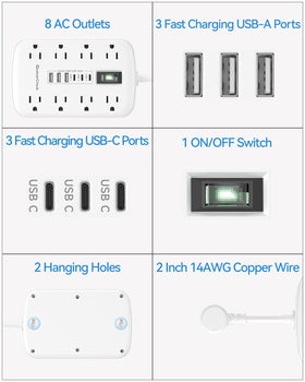 QuasarCheuk 14-in-1 setup powers multiple devices at a busy workstation.