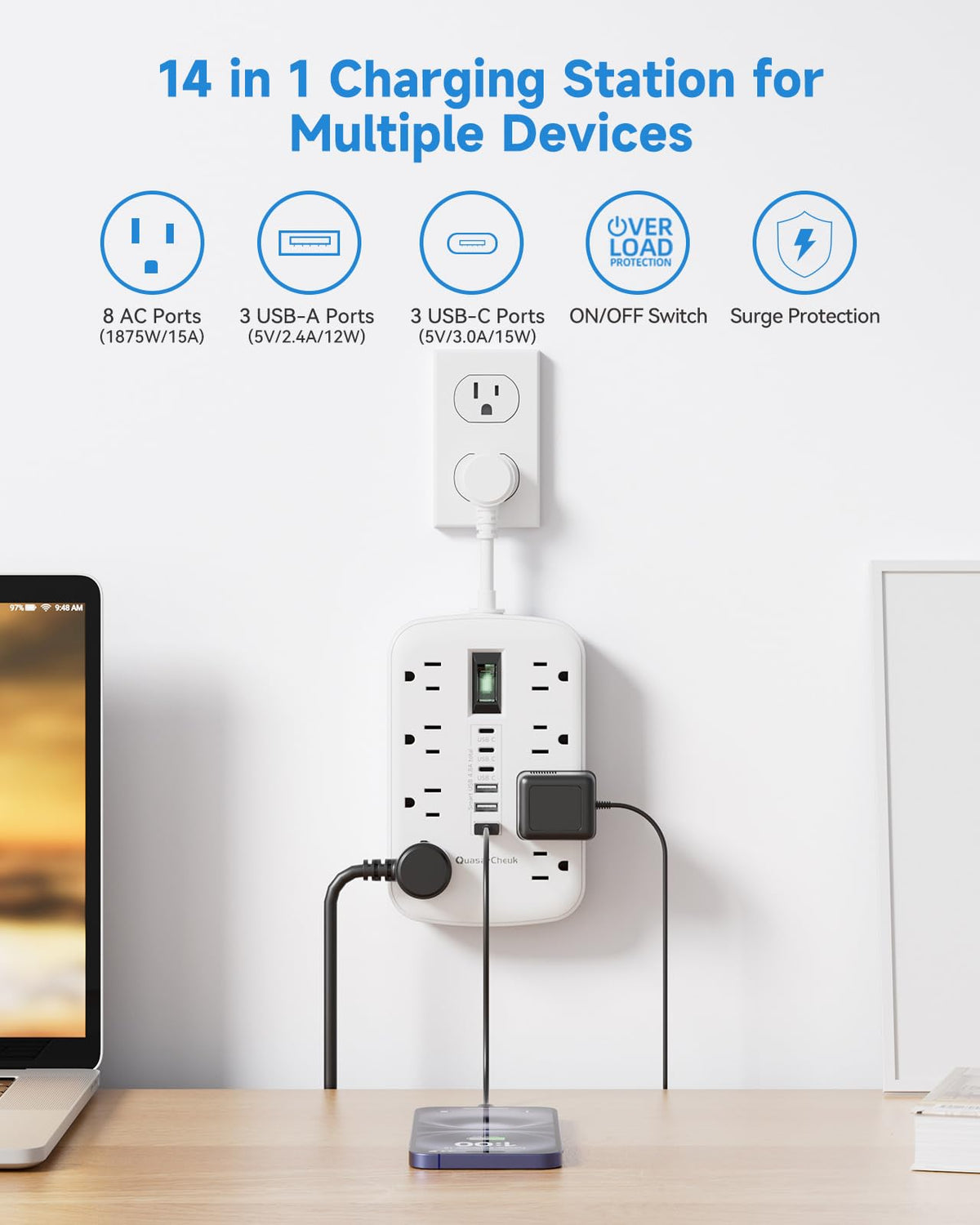 QuasarCheuk USB ports visible for fast charging multiple devices.
