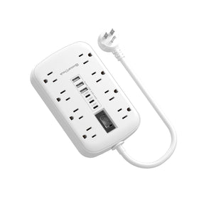 QuasarCheuk short extension cord 1ft with 8 outlets for clutter-free desks.