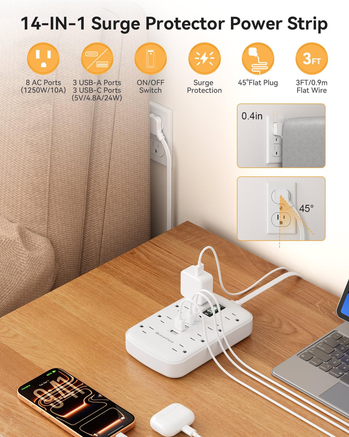 QuasarCheuk power strip with 3 USB-C ports for fast charging