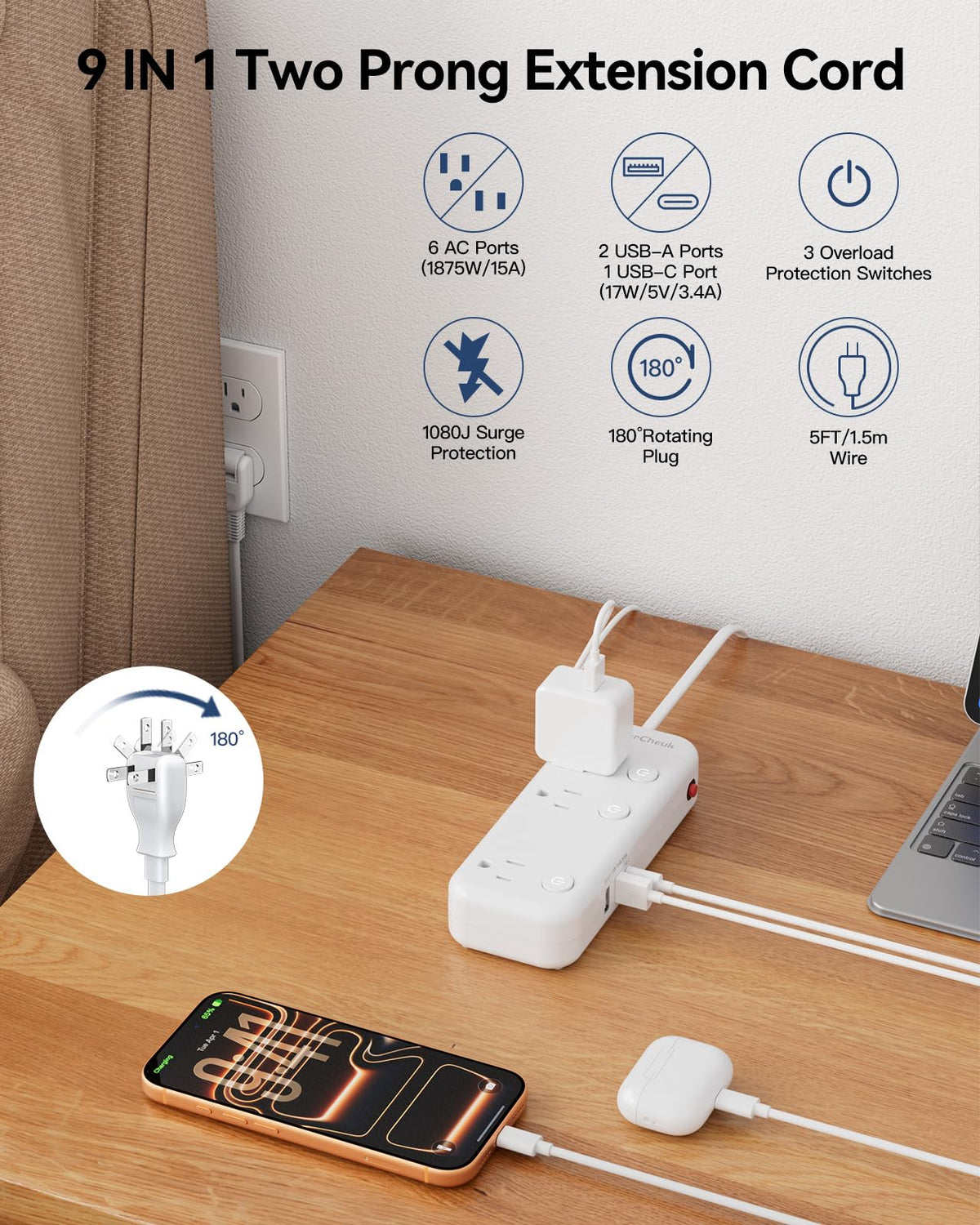 QuasarCheuk six-outlet layout keeps devices organized for desk setups