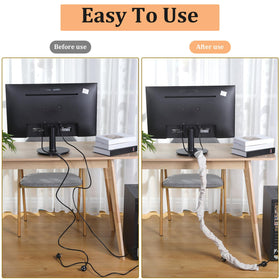 Queekay lamp wire management with fabric sleeve blends with décor.