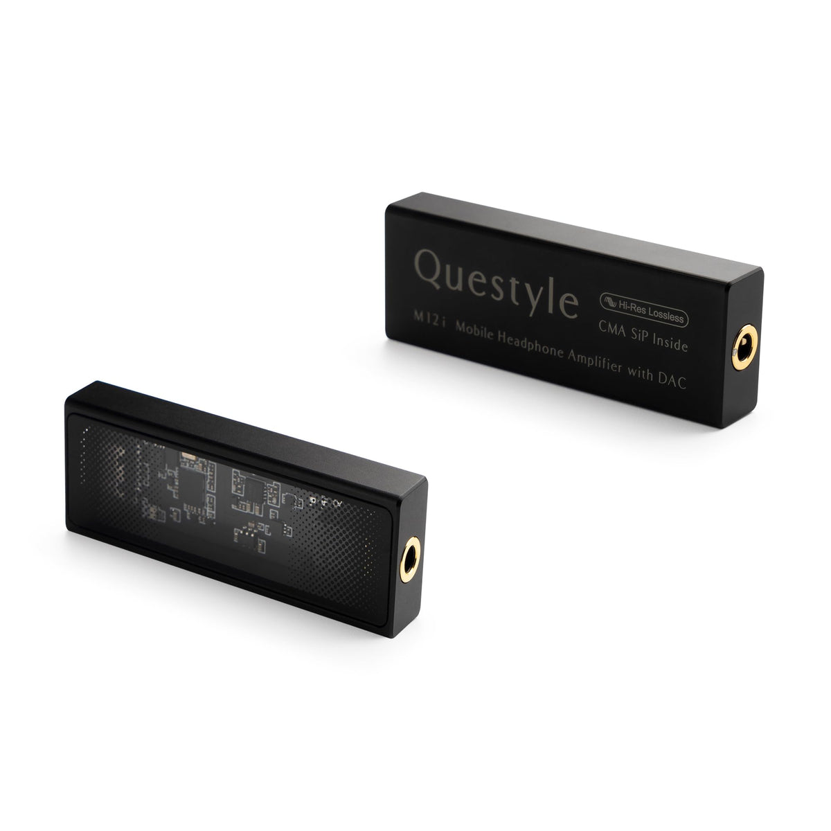 Questyle M12i front view showcases compact HiFi amplifier for on-the-go listening.