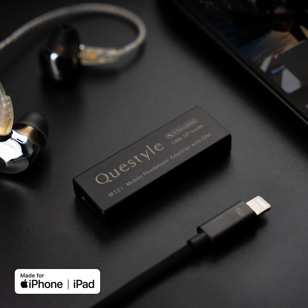 Questyle M12i internal DAC chip close-up emphasizing high-resolution performance.
