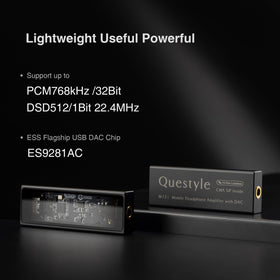 Questyle M12i packaging image highlighting portable DAC with premium audio capabilities.