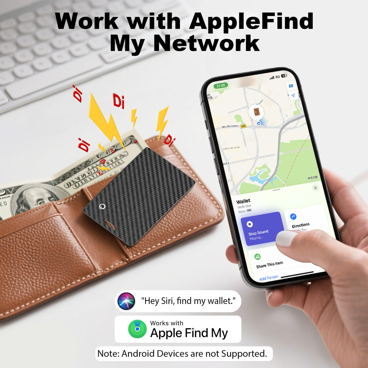 QUICKHORSE wallet tracker card emits 80dB alarm to help locate items