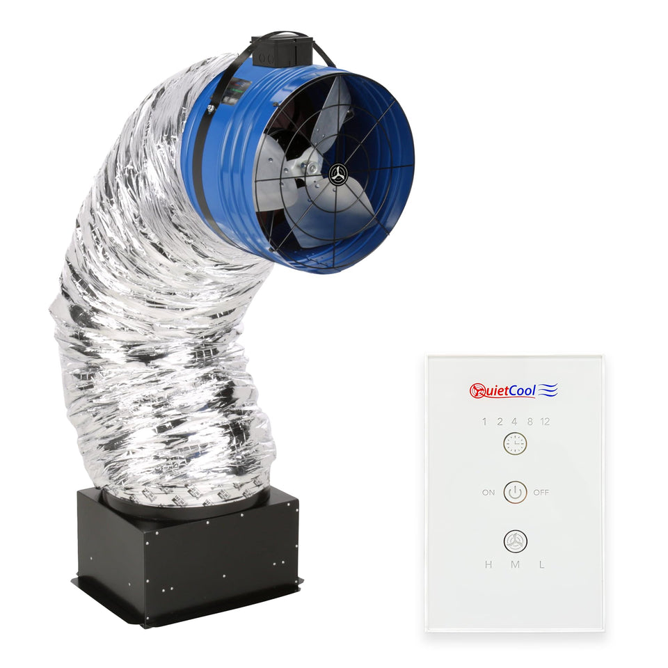 QuietCool QC CL-2250RF air intake grille enables attic ventilation.