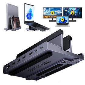 QUUGE laptop docking stand with dual-monitor setup for a tidy workspace.