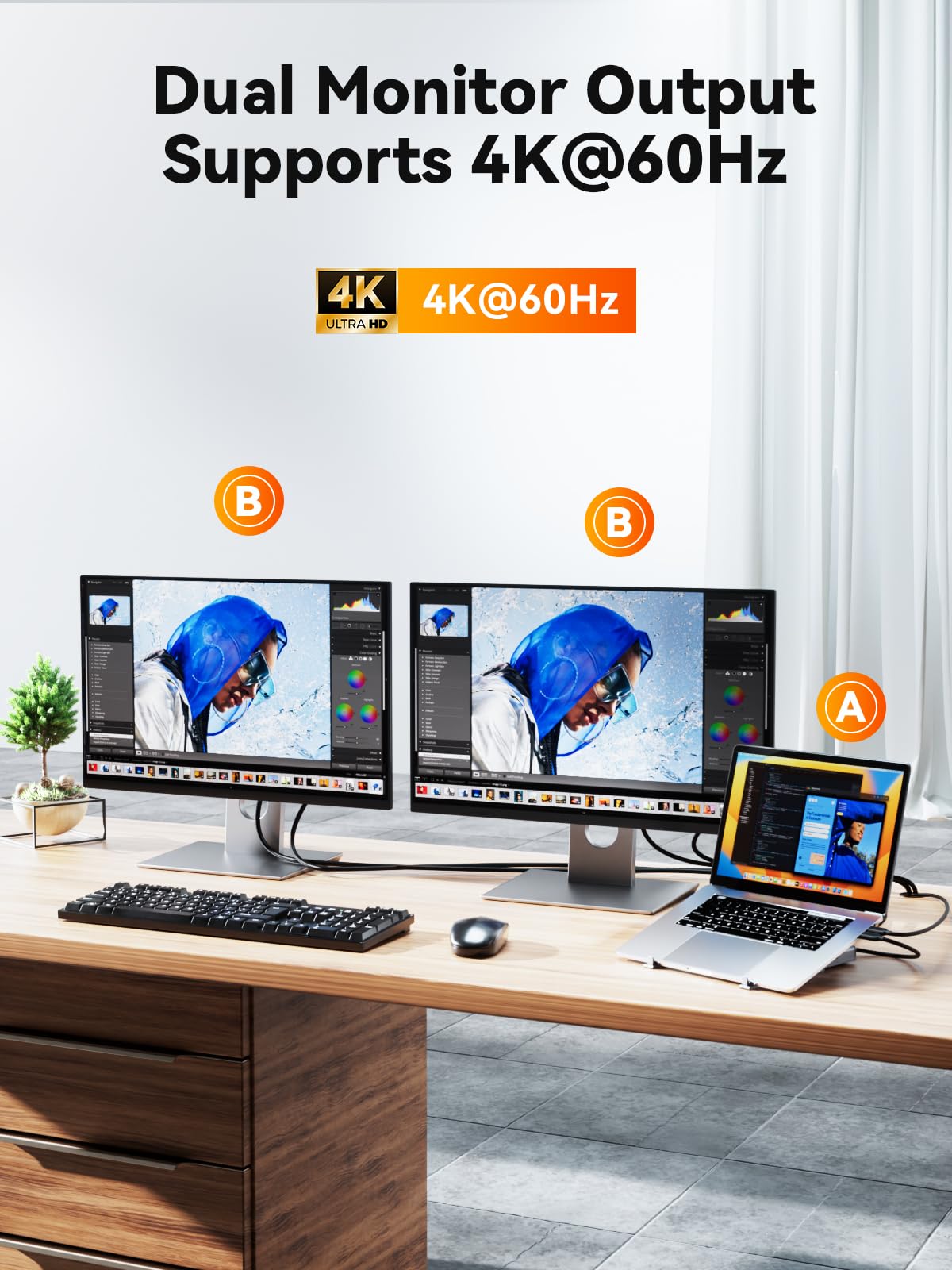 QUUGE vertical stand saves desk space and elevates screen.