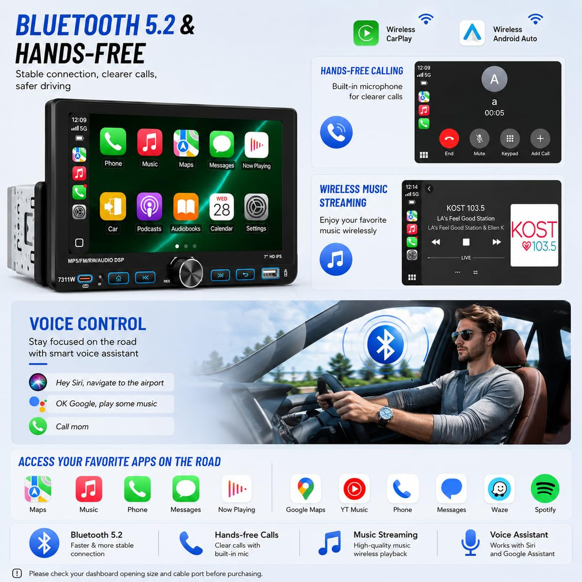 Quzaltrix Bluetooth 5.2 hands-free for clear calls and music