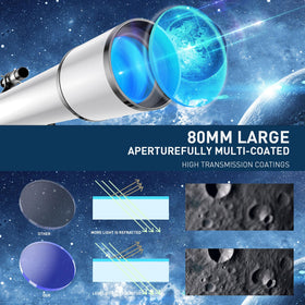 QW Telescope 800mm focal length enhances distant object detail