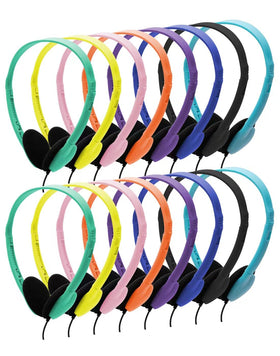 QWERDF 16-pack headphones in bulk packaging for easy classroom distribution.
