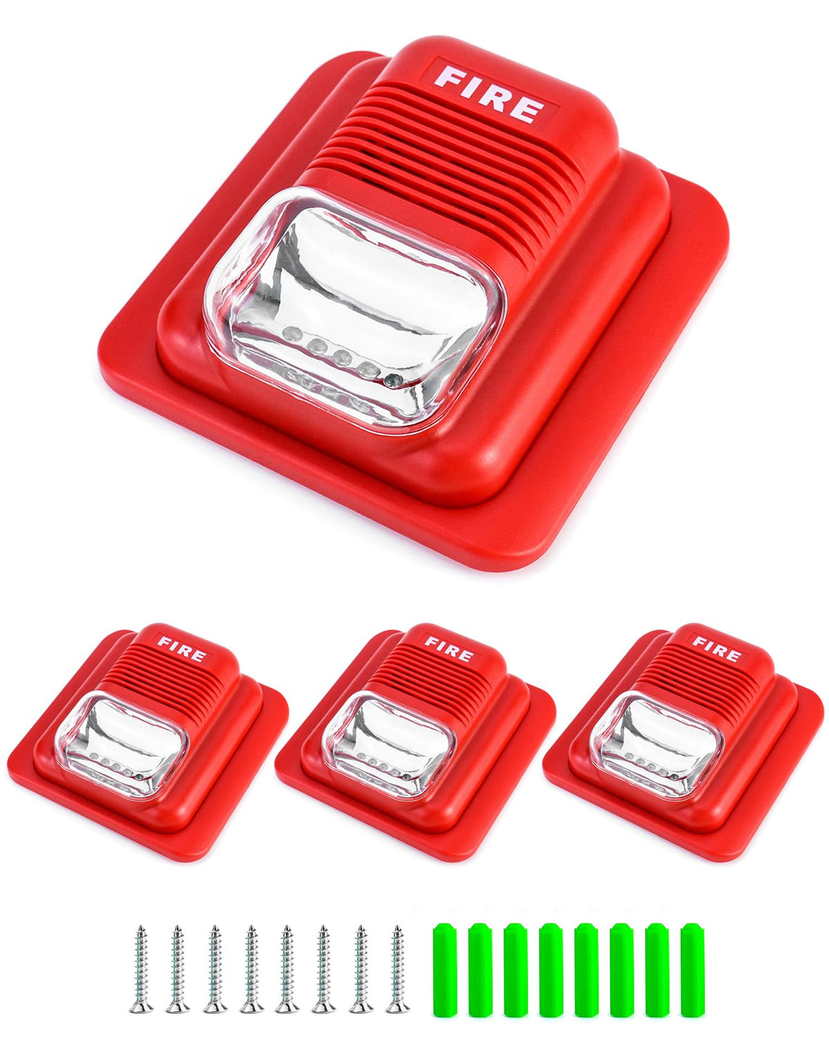 QWORK four-pack wired fire alarm strobe front view shows compact, reliable warning units.